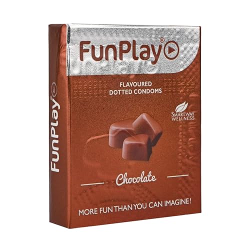 Image of Funplay Chocolate Dotted Condoms 3 PCS | Flavoured Latex Condoms with Dotted Texture | Pre-Lubricated Smooth Surface | Comfortable Fit | Travel Friendly Pack | For Men