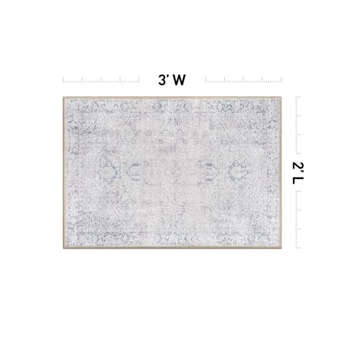 Rugshop Blue Vintage Boho Medallion Accent Rug — Machine Washable, 2'x3' for Entryway, Kitchen and Bathroom