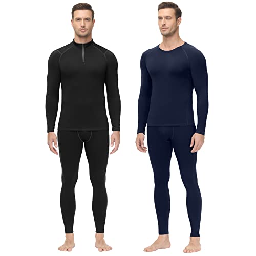 Odoland Thermounterwäsche Herren Funktionsunterwäsche Set Warm Atmungsaktiv Skiunterwäsche Thermowäsche Thermohosen 2er Pack, Navy/Schwarz/XL Cover