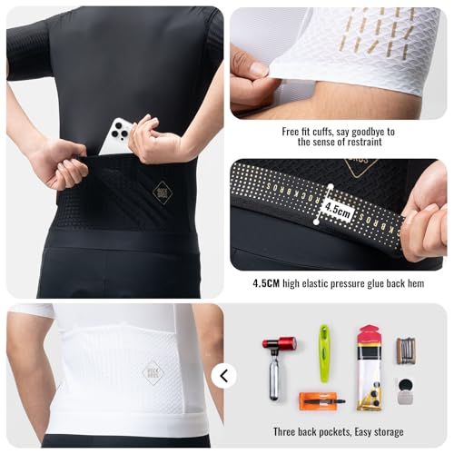 ROCKBROS Maillot de Manga Corta Ciclismo Hombre, Camiseta de Ciclismo Verano con 3 Bolsillos Transpirable Secado Rápido para Bicicleta de Carretera MTB, Negro - imagen 6