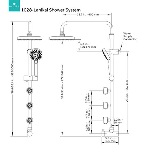 Pulse Showerspas 1028-Ch-1.8Gpm Lanikai Shower System With 8" Rain Showerhead, 3 Dual-Function Body Spray Jets, 5-Function Hand Shower, Polished Chrome, 1.8 Gpm #TOP6