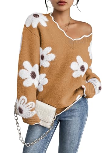 Pink Queen Flower Oversized Sweater Top Fuzzy Outfits for Women Brunch...