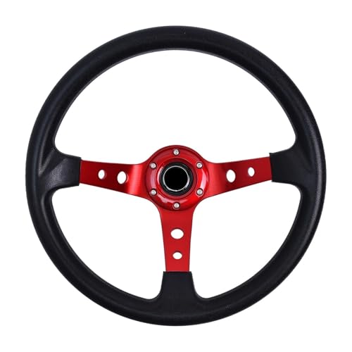 Universal Cars 001-GZFXP114-02 - Volante sportivo da corsa in pelle PU, per drifting, corse, simulatore (cuciture nere/rosse)