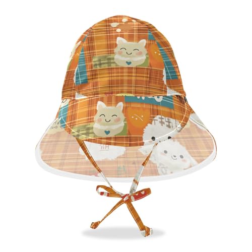 Toddler Sun Hats Boys Water Hats Girl Sun Protection Adjustable Traveling Camping Hat Cartoon Orange Plaid Dogs Cute