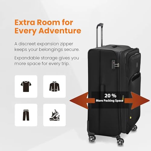 Image of DELSEY PARIS Jennifer 82 cms Large Check-in Polyester Soft Sided 8 Wheels and Expandable Spinner Suitcase /Trolley Bag for Travel with TSA Lock- Black