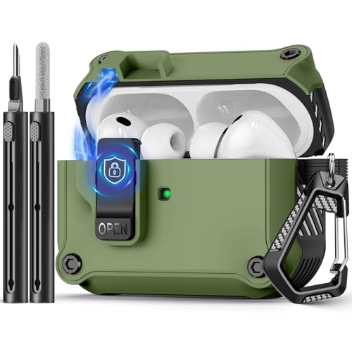 Image of Pohgelan Compatible with AirPods Pro 3 Case (Dark Green) | Magnetic Automatic Lock with Cleaning Kit,Compatible with Magsafe
