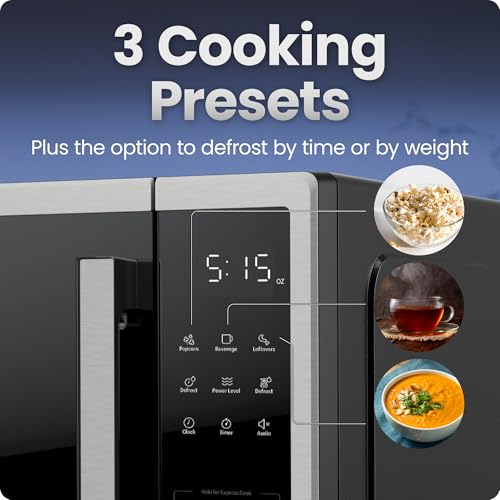 Image of Chefman Countertop Microwave Oven 1.1 Cu. Ft., 1000 Watts with 10 Power Levels, 3 Cooking Presets with One-Touch Express Cook, 2 Defrost Settings, Child Safety Lock, & Mute Button - Stainless Steel