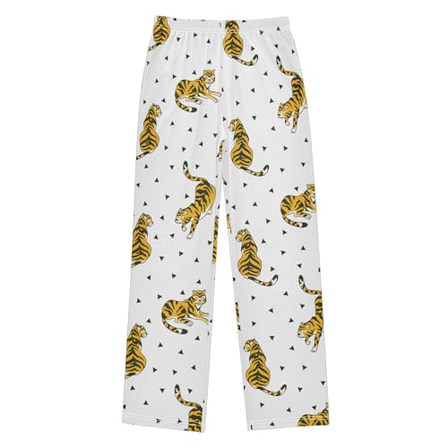Tiger Geometry Boys Long Pants Soft Trousers Elastic Waist Kids Lounge Bottoms with Pockets S-XL