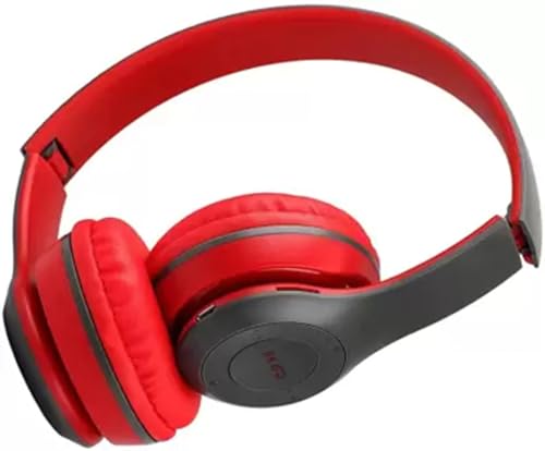 Image of Wireless Bluetooth Headphones with AUX Support | Comfortable Ear Pads | Over-Ear Foldable Headset with Mic | Compatible with Mobile, Laptop, Tablet-Red