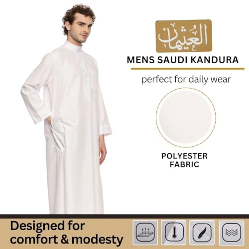 العثيمان Men’s Traditional Saudi Thobe | Hand-Stitched Kandora Jubba | Long Sleeves Kandura for Men | Men's Long Sleeve Robe/Thobe (54)