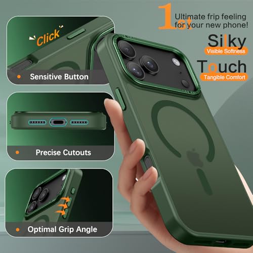 Image of YINLAI for iPhone 17 Pro Case 6.3-inch,Magnetic Compatible with MagSafe, Slim Matte Anti-Fingerprint, Shockproof Full Body Military Grade Protection for iPhone 17 Pro Cover, Green