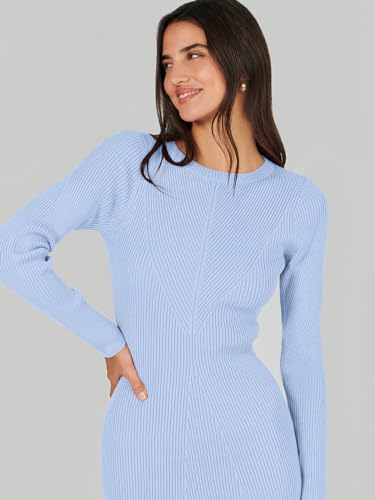 Image of ANRABESS Women Long Sleeve Sweater Dress Crewneck Bodycon Stretch Slim Fit Ribbed Knit Midi Dresses 2025 Fall Trendy Outfits Blue X-Large