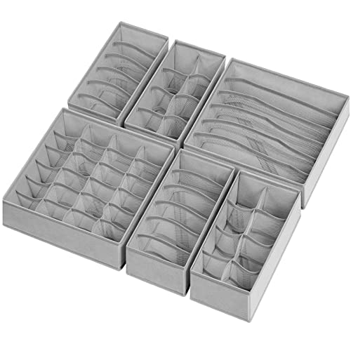 6 Pack Sock Underwear Drawer Organizer Dividers, 58 Cell Foldable Fabric Dresser Closet Organizers And Storage Bins For Clothing, Baby Clothes, Bra, Panty, Scarf, Ties (Grey) #TOP7