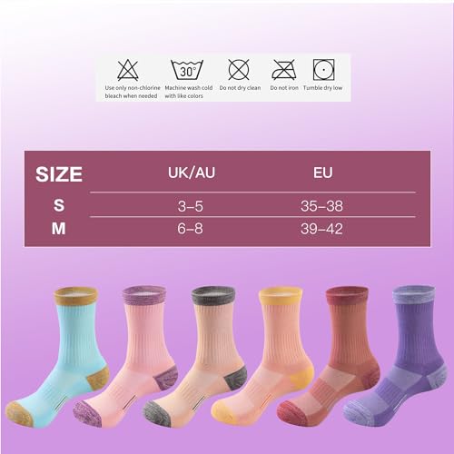 Crew Socks for Women Hiking Athletic Running Walking Cushioned Compression Cotton Socks 6 Pairs 6