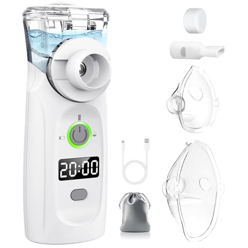 MILFECH Inhalationsgerät tragbar Vernebler Set Mit USB Wiederaufladbar, Timer und Display, inhalator verneble Masken und Mundstück für Kinder und Erwachsene (Schwarz)