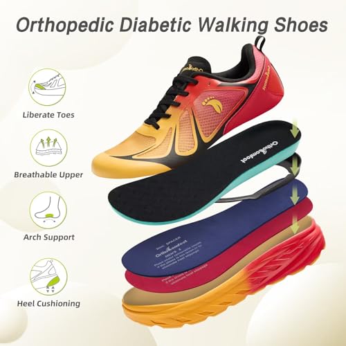 Men's Orthopedic Diabetic Wide Running Shoes: Comfortable Arch Support Plantar Fasciitis Sports Sneakers, Casual Orthotic Swollen Tennis Work Walking Shoes for Foot and Heel Pain Relief3