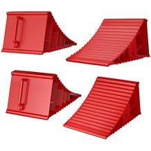 4Pack Wheel Chocks for RV Trailer Non Slip Heavy Duty Red Camper Wheel Chocks with Handle for Easy Removal Polypropylene Wheel Stoppers for Cars Campers Trucks Rvs