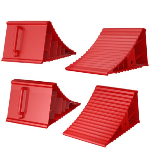 LEIDGG 4Pack Wheel Chocks for RV Trailer Non Slip Heavy Duty Red Camper Wheel Chocks with Handle for Easy Removal Polypropylene Wheel Stoppers for Cars Campers Trucks Rvs
