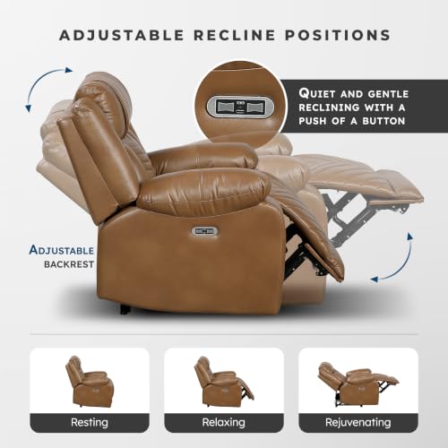 Image of Lexicon Faux Leather Power Double Reclining Sofa, Drop-Down Table, Brown