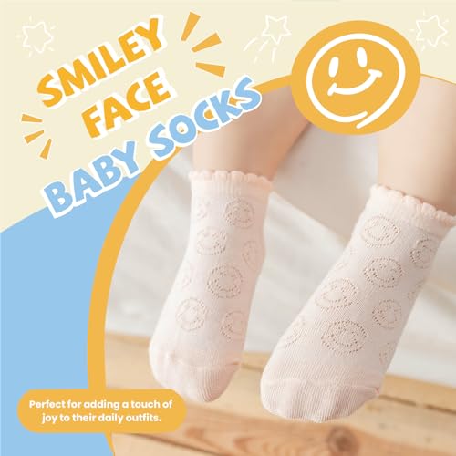 5 Pack Girls Boys Low Cut Socks with Ruffled Cuff Smiley Faces Mesh Thin Cotton Summer No Show Socks for Toddler Kids2