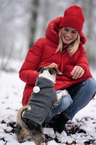 HUNTER Hundepullover RÖGLA, Farbe: grau, leichter Strickpullover mit Plüsch-Kapuze, weich & elastisch, liebevolle Details, natürlicher Bewegungsablauf, hoher, waschbar bei 30°C, Größe: 25