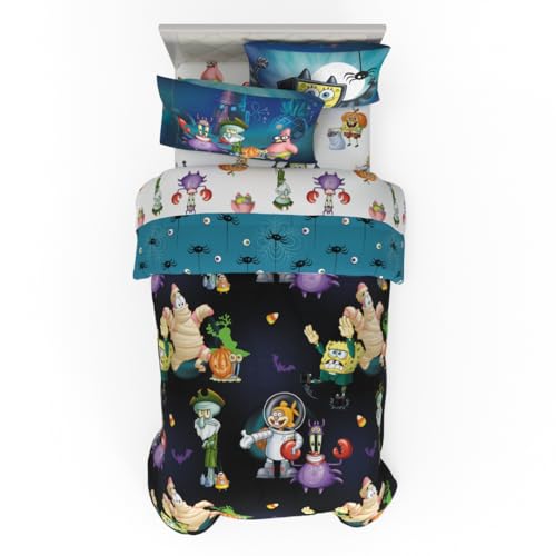 Image of Spongebob Squarepants Kids Halloween Bedding 5 Piece Super Soft Cozy Reversible Comforter and Sheet Set with Sham, Twin, (Officially Licensed Product) By Franco