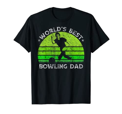 Vintage Retro World Best Bowling Papà Silhouette Tramonto Tee Maglietta