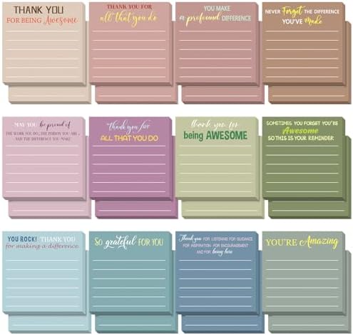 Yinder 24 Pcs Thank You Sticky Notes Employee Appreciation Note Pads with Inspirational Sayings Mini Pocket Bulk Funny Notepads Gift for Coworker Teacher School Office Supply 3 x 3”(Morandi)