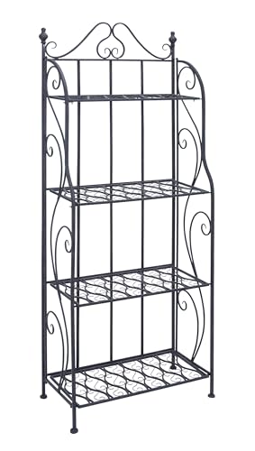 Deco 79 Metal Scroll Indoor Outdoor Tall Folding 4 Shelf Bakers Rack, 25' x 12' x 64', Black