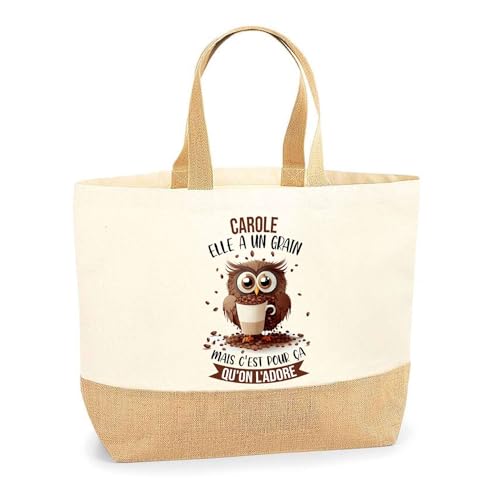 Sac cabas de plage et courses Planetee Carole Chouette en coton et toile de jute