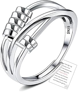 Sterling Silver Anxiety Ring Adjustable Fidget Rings For Anxiety Women Cubic Zirconia Spinner Rings For Anxiety Relief Ring With Jewellery Box