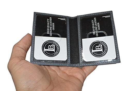Leatherboss Slim Thin Leather Credit Card Triple ID Window Mini Wallet Bifold Driver License Safe (Gray)4