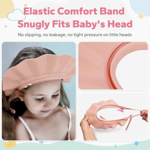 Image of FUNUPUP Baby Shower Cap for Toddlers Kids, Soft TPE Silicone, Dusty Pink | Leakproof & Slip-Resistant & Adjustable Bath Visor Shampoo Shield, Keeps Water Out of Eyes and Ears, Fits 15-24 inch Head Size
