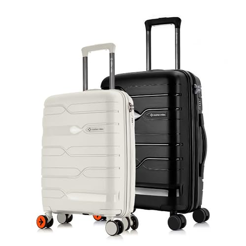 Image of Nasher Miles Paris Hard-Sided Polypropylene Luggage Set of 2 | 55cm & 65cm | 8 Wheels Double Spinner Small & Medium Trolley Bag for Travel | Suitcase (White & Black)