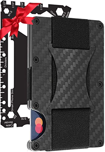 Carbon Fiber Wallet with Mulitool as a gift - Metal Credit Card Wallet RFID - Minimalist Front Pocket Wallets for Men - Wallets for Men with Cash Strap