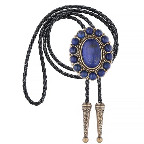 Image of GelConnie Bolo Tie for Men Women Western Cowboy Turquoise Leather Necktie | Natural Stone Bolo Tie Necklace for Women Rodeo Cowboy Leather Necktie Native American Western Cowgirl Ties Adjustable Cord