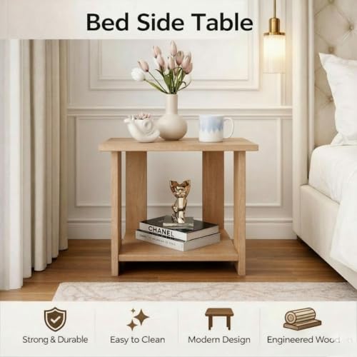 Image of SPYDER CRAFT Exotic Wood Bedside Table for Bedroom|Wooden Modern Side Tables for Bedroom|Side Table for Bed Room|Corner Table for Bed Room (Finish Color -Oak, DIY(Do-It-Yourself))