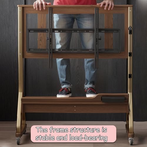 Soporte móvil para TV de madera sólida con ruedas miniatura 4
