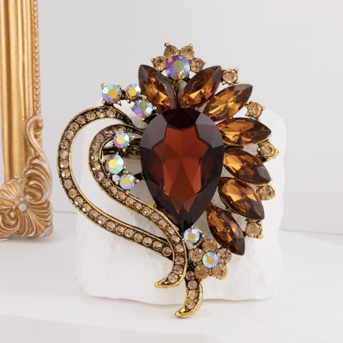 Image of LAXPICOL Vintage Austrian Crystal Elegant Heart Flower Brooch Pin For Women Wedding Broach Pin