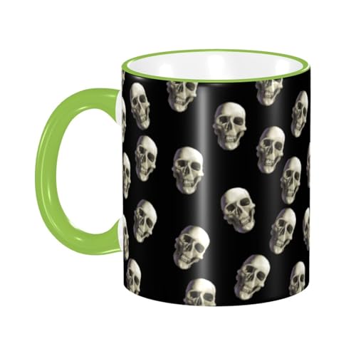 ヴィンテージスカルパターン マグカップ コーヒーカップ Green 陶器 朝食カップ ティーカップ 耐熱マグ 保温 耐冷 おしゃれ 大きい ミルクコップ 330ml 雑貨 家庭用 プリント贈り物