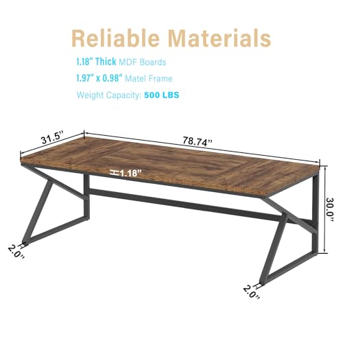 Image of HSH Large Rustic Brown Computer Desk, 78 Inch Extra Long Metal Wood Desk for Home Office, Two Person Executive Writing Study Gaming Desk Table, Bedroom Living Room PC Laptop Dual Monitor Desk