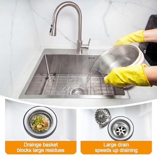Image of Geetery 20 x 16 Inch Drop in Bar Sink, 9 inch Deep Single Bowl 304 Stainless Steel Top Mount Small Kitchen Sink Set with Grid Drain Strainer P-trap Drain Kit for Kitchen Island Prep Bar Rv Laundry Room