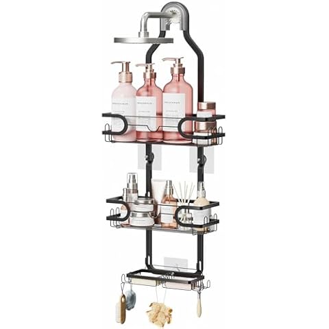 oylik Shower Caddy Hanging Organizer,Rustproof Shower Racks for Inside Shower, Double Soap Dish, Double Movable Shower Baskets Large Capacity Anti-Swing Bathroom Shower Caddy with 22 Hooks Cover