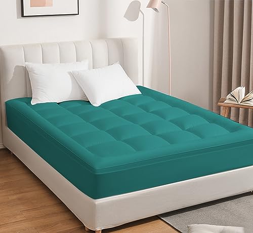 Image of Cloth Fusion 600 GSM Mattress Topper Double Bed, Extra Thick 2 inch Mattress Topper for Improved Sleep Quality and Enhanced Comfort (72x60 inches, Teal)