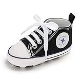 Unisex Baby Girls Boys Shoes Infant Soft Sole Canvas Newborn First Walkers High Top Anti-Slip Sneakers (a1/Black, Infant, 6_12Months)