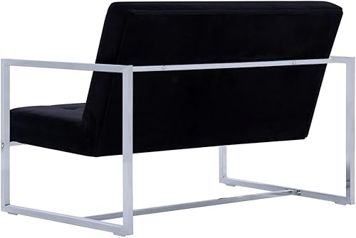 Miniatura 6 de CUSON 2-Seater Sofa with Armrests  Modern 2-Seat Sofa Couch with Metal Legs  Polyester Living Room Sofa with Wooden Frame  Black Velvet with Chrome