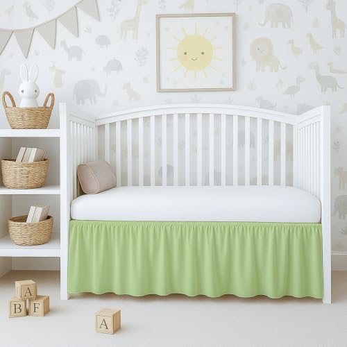 Image of Cottington Lane Sage Crib Skirt Dust Ruffle 14" Drop, Fits 28" x 52" | Soft & Durable Nursery Crib Toddler Bedding Skirt for Baby Girls or Boys, Classic Ruffled Design
