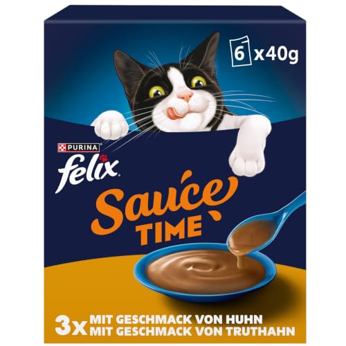 Felix Sauce Time Katzenfutter nass mit Huhn Truthahn und kulinarische Extras 4er Pack (6 x 40g)