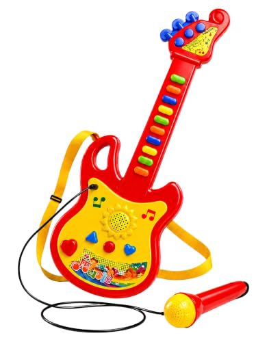 Guitarra eléctrica juguete niños con micrófono amplificado efectos luminosos correa melodías pregrabadas guitarra rock electrónica cm 45 guitarras juguete niños guitarras con sonidos Rock (A)