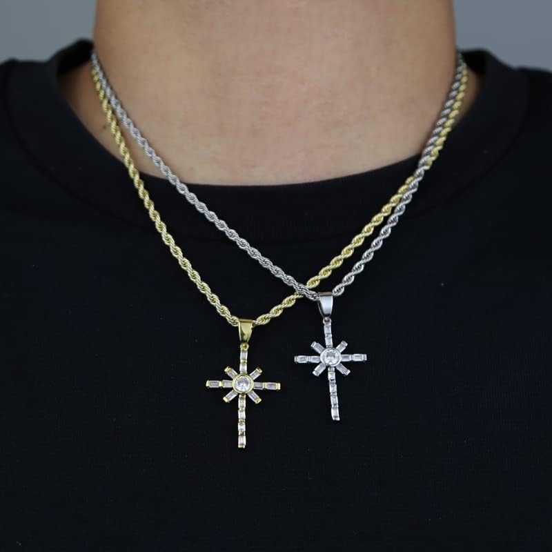 Segmented Square Round CZ X Cross Pendant for Hip-Hop Men Women Gold Sliver - Image 5